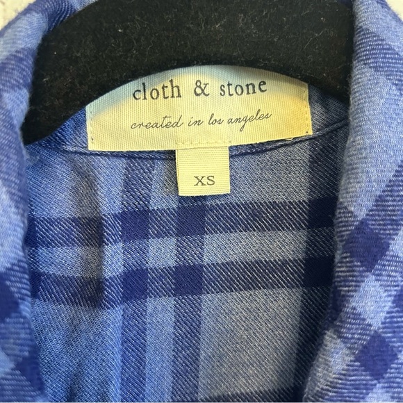 Cloth & Stone roll tab retro preppy blue plaid ladies top size XS cozy y2k - Picture 8 of 10